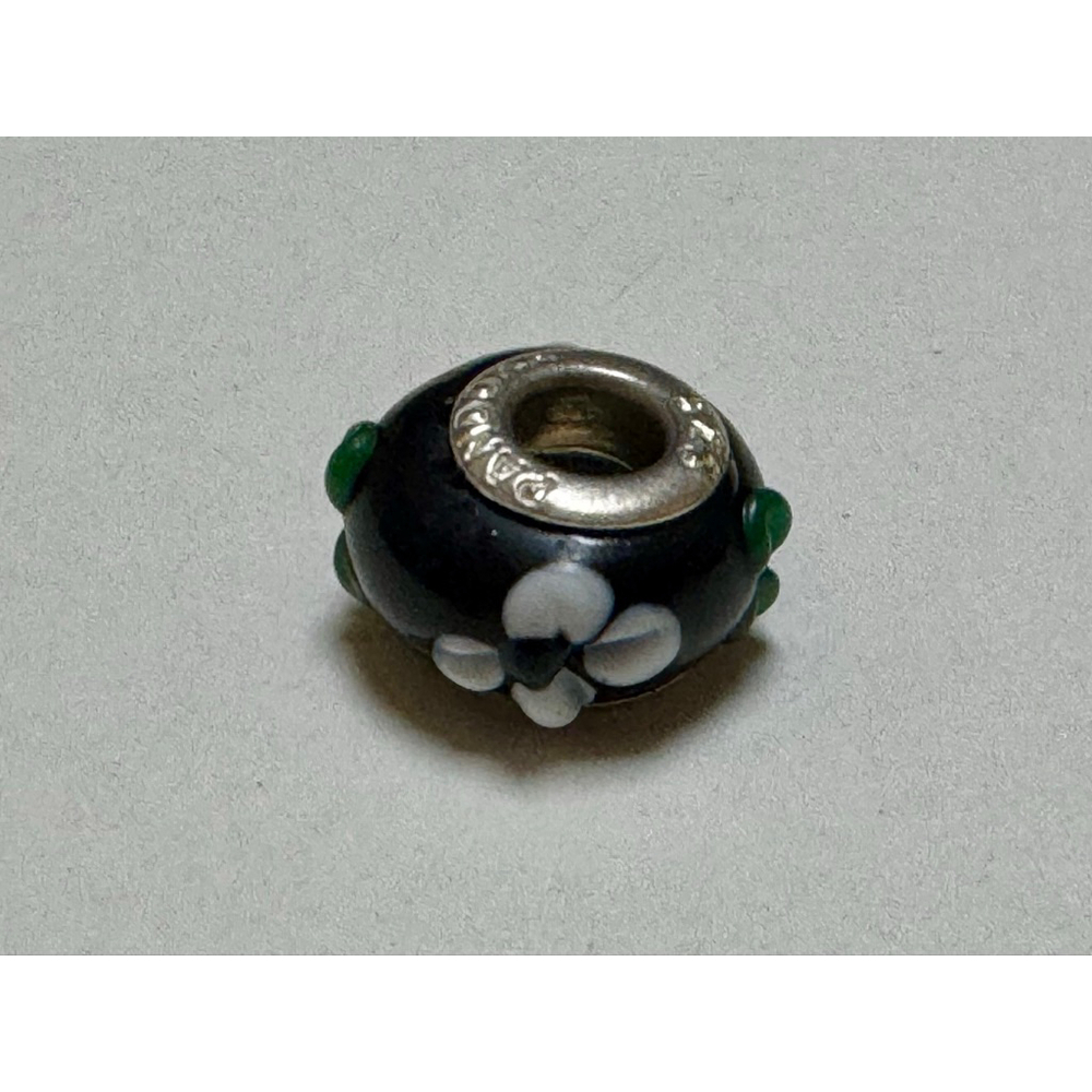 Pandora Murano Glass Green & White Flower Charm Bracelet Bead - Sterling Silver